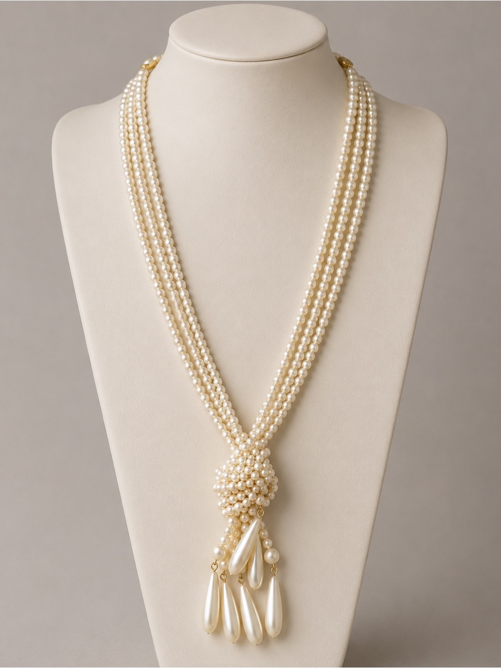 Liz Claiborne Multi Strand Faux Pearl Knotted Tassel Necklace